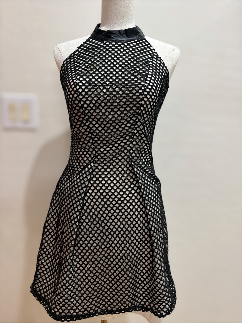 AS by DF Black Mesh Halter Fit and Flare Designer Dress Small